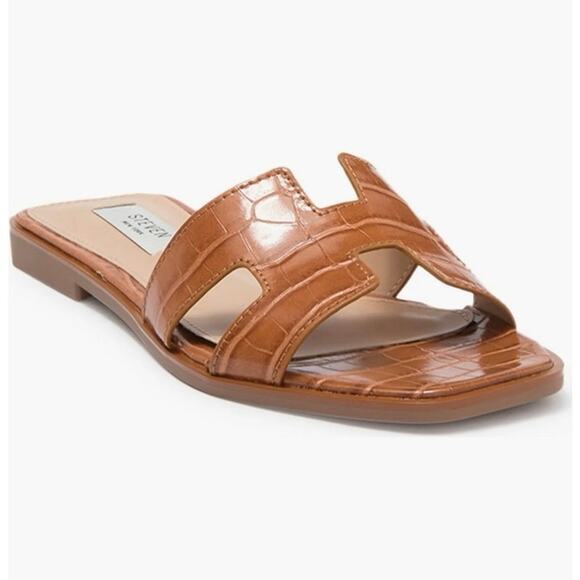 STEVE MADDEN Steven New York Harlien Slide Sandal Cognac Croc 7.5 - Picture 1 of 6